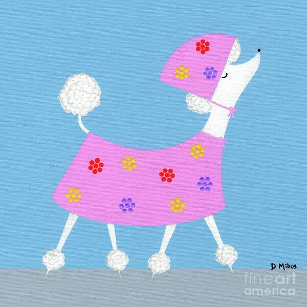 Mid Century White Poodle Poster featuring the painting Poodle Ready for April Showers #2 by Donna Mibus