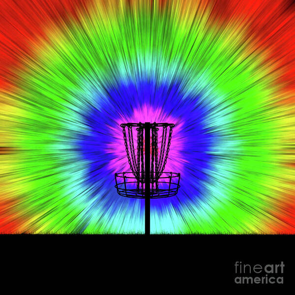 Disc Golf Poster featuring the digital art Tie Dye Disc Golf Basket by Phil Perkins