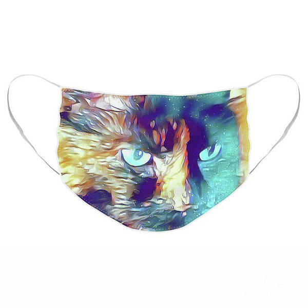 Cat; Kitten; Torti; Torti Cat; Tortoiseshell; Gold; Brown; Black; Teal; Cat Eyes; Kitten Eyes; Close-up; Photography; Painting; Profile; Face Mask; Mask Poster featuring the photograph Torti in Teal Face Mask by Tina Uihlein