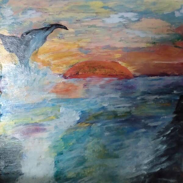 Whale Poster featuring the painting Whale at Sunset by Suzanne Berthier