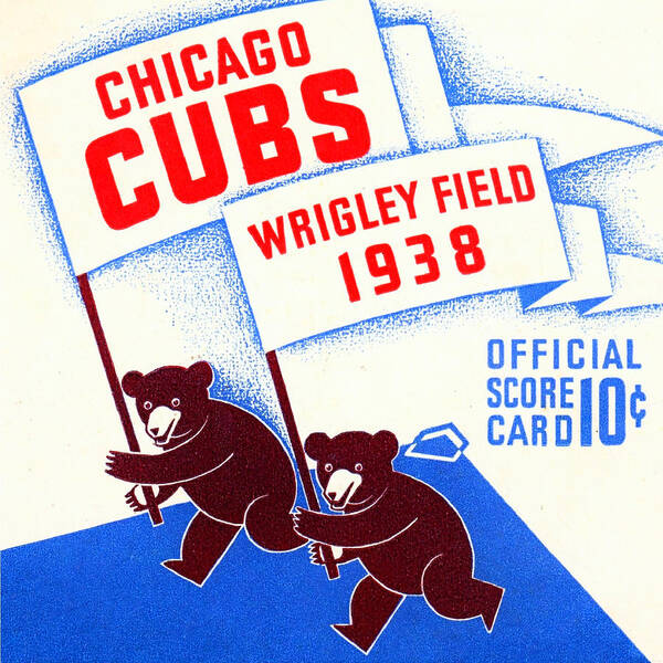 Chicago Poster featuring the mixed media 1938 Chicago Cubs Score Card Art by Row One Brand
