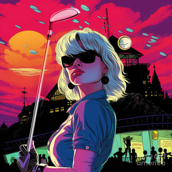 Atomicblonde Poster featuring the mixed media Atomic Golf Girl 12 by Olivera Cejovic