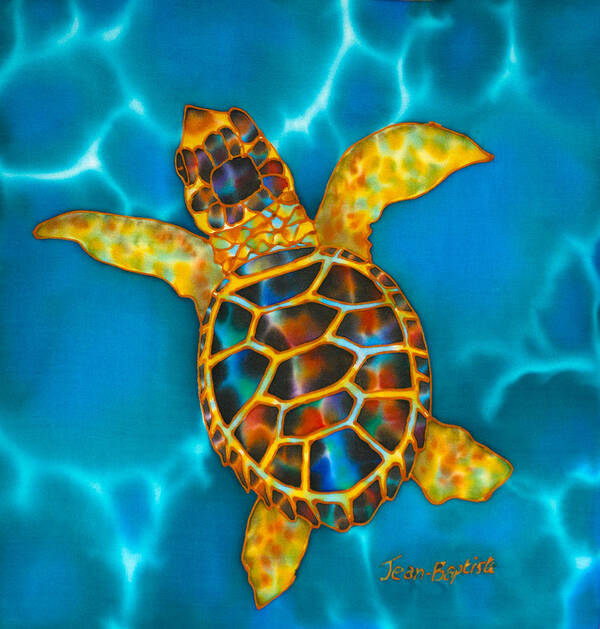 Sea Turtle Poster featuring the painting Opal Sea Turtle by Daniel Jean-Baptiste