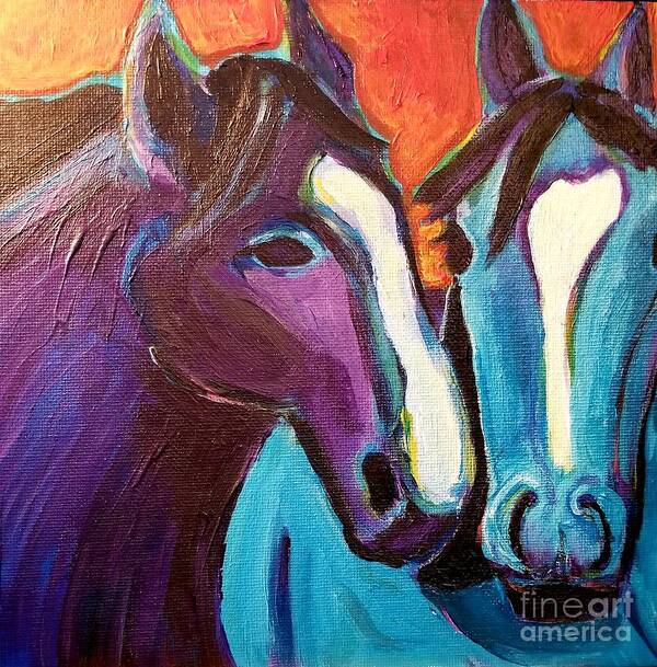Horses Poster featuring the painting Friends #5 by Rabiah Seminole