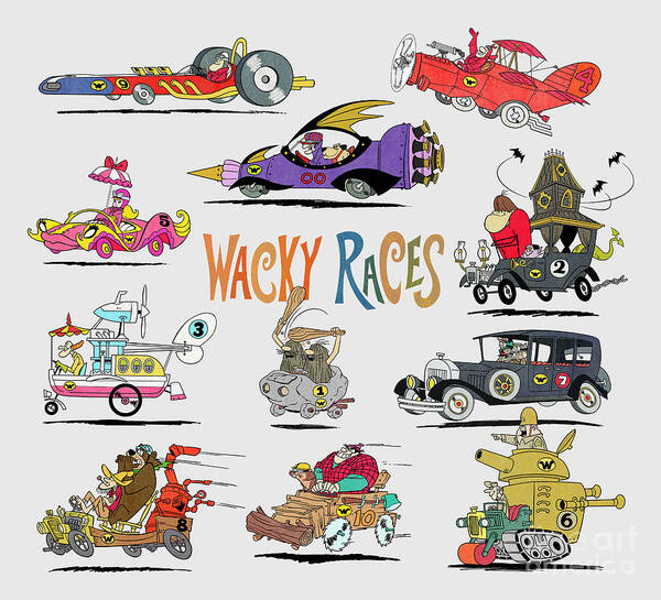 60s Wacky Races Group with Logo Poster by Glen Evans - Fine Art America
