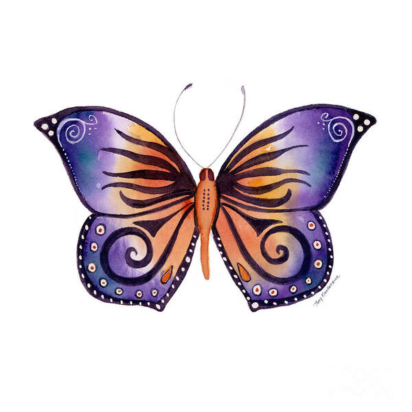 Capanea Butterfly Poster featuring the painting 93 Orange Purple Capanea Butterfly by Amy Kirkpatrick