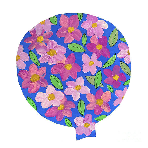 Floral Poster featuring the mixed media A Balloon with Flowers by Lisa Neuman