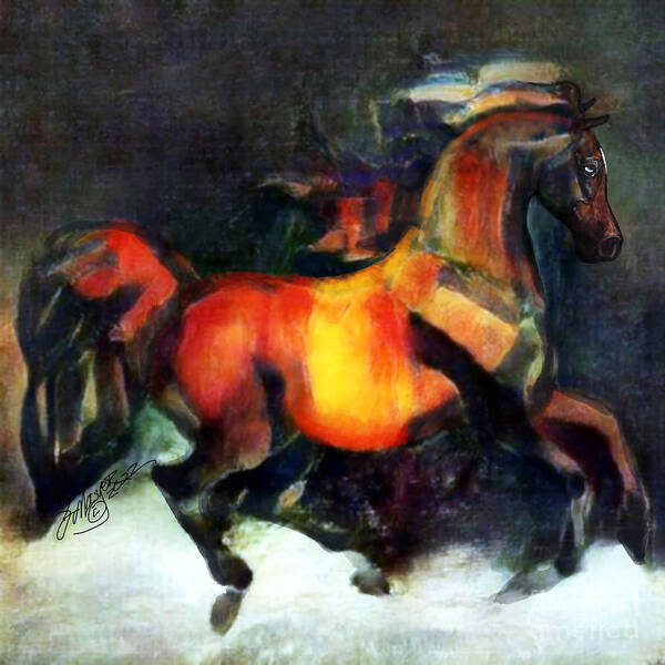 Equestrian Art; Western Art; Equine Art; Contemporary Art; Nftart; Cheval; Arabian Horses; Pen And Ink; Equestrian Art; Cavallo; Modern Horse Art; Sporting Art; Quarter Horse; Riding Horses; Seattle Artist; Nft Artist; Equine Art; Opensea Artist; Deviant Art; Nftcommunity; Voice; Solana; Ethereum; Block Chain Poster featuring the digital art A Cantering Horse 003 by Stacey Mayer