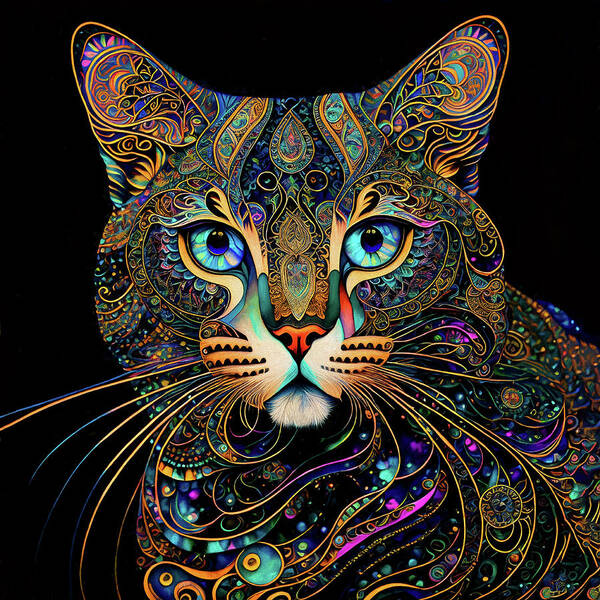 Tabby Cats Poster featuring the digital art A Colorful Tabby Cat Named Digger by Peggy Collins
