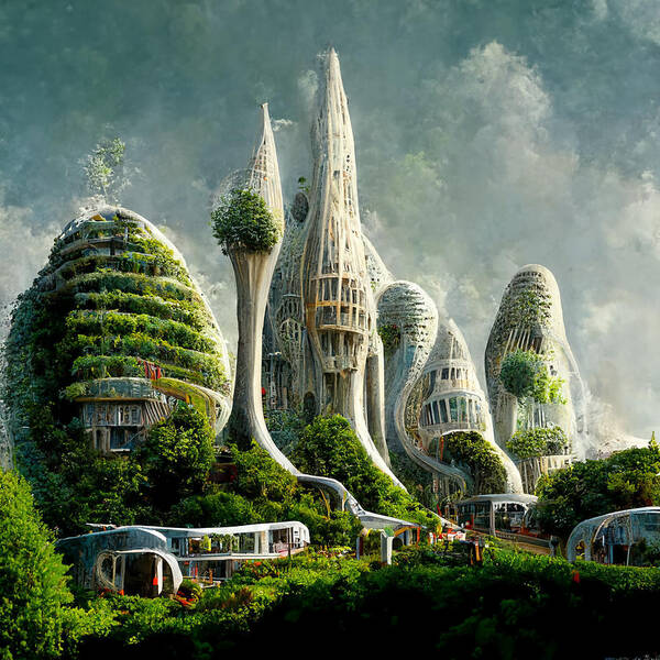 A Photo Of Hobbit City With Futuristic Organic  062ec158 07b8 4943 9f87 080f3176b39e By Asar Studios Poster featuring the painting A Photo Of Hobbit City With Futuristic Organic  062ec158 07b8 4943 9f87 080f3176b39e By by Celestial Images