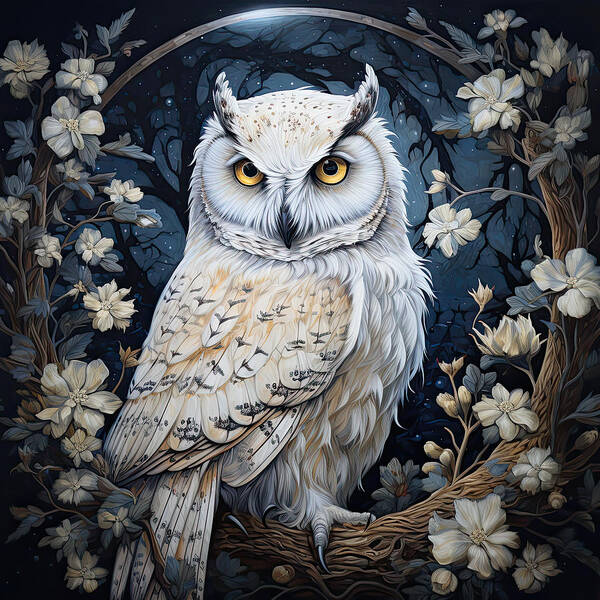 White Owl Poster featuring the painting A Snowy Stare by Lourry Legarde
