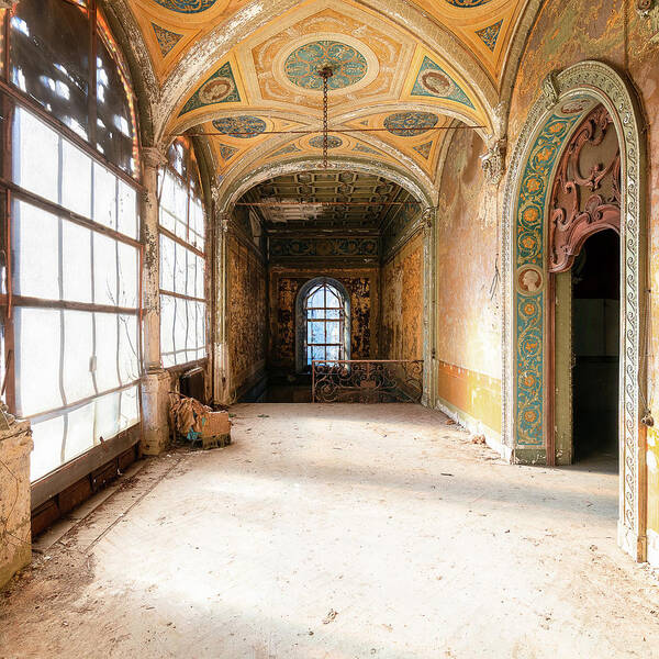 Abandoned Poster featuring the photograph Abandoned Corridor in Villa by Roman Robroek