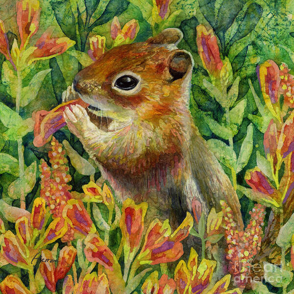 Chipmunk Poster featuring the painting Afternoon Feast - Chipmunk by Hailey E Herrera