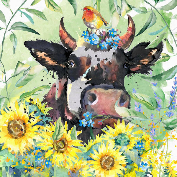 Cow Poster featuring the mixed media All Cows Are Beautiful by Olga Hamilton