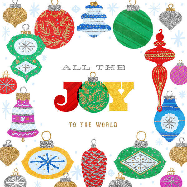 Ornaments Poster featuring the digital art All the Joy to the World - Modern Rainbow Vintage Ornament Holiday art by Jen Montgomery by Jen Montgomery