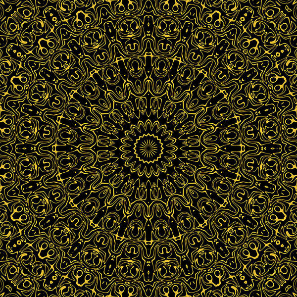 Amber Poster featuring the digital art Amber on Black Mandala Kaleidoscope Medallion Flower by Mercury McCutcheon