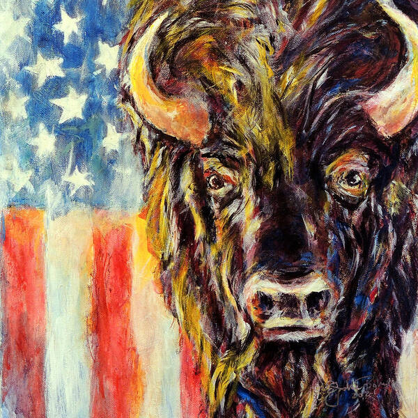 American Buffalo Flag Patriotic Poster featuring the painting American Buffalo by John Bohn