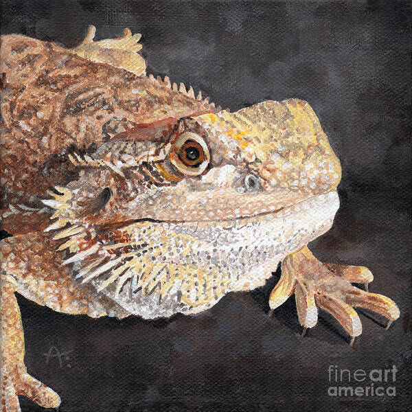 Bearded Dragon Poster featuring the painting Angus - Bearded Dragon by Annie Troe