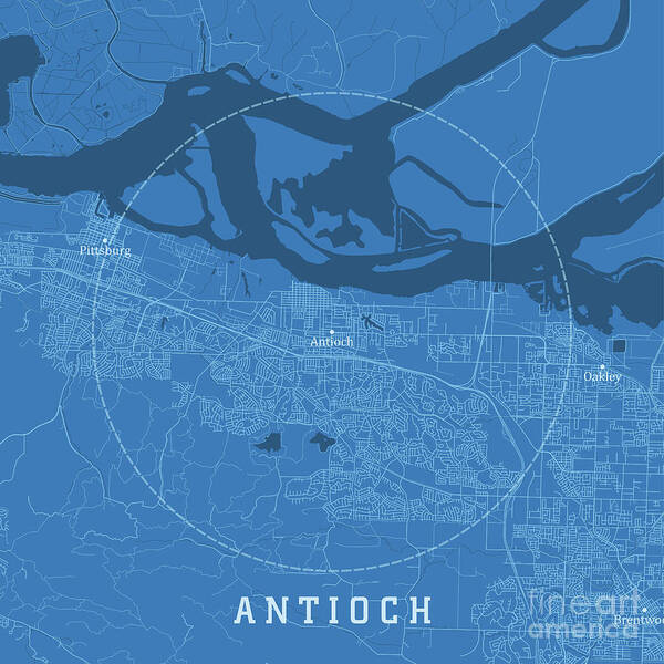 California Poster featuring the digital art Antioch CA City Vector Road Map Blue Text by Frank Ramspott