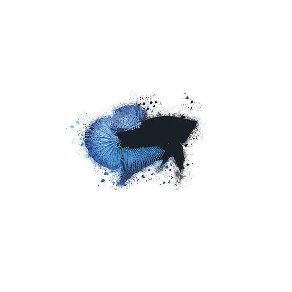 Artistic Poster featuring the digital art Artistic Blue Black Light Betta Fish by Sambel Pedes