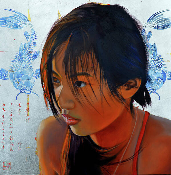 Portrait Painting Poster featuring the painting At the beach by Thu Nguyen