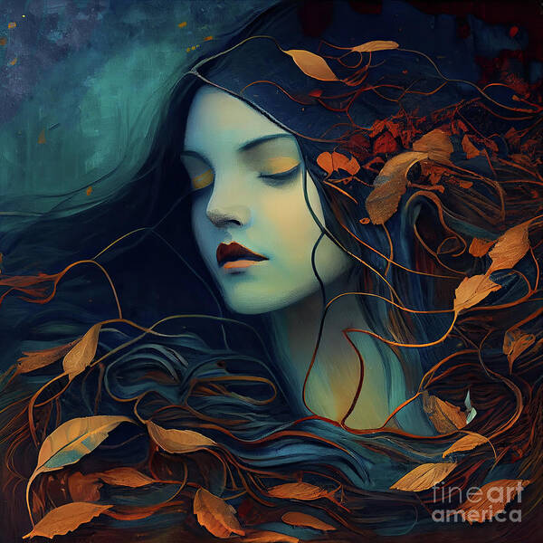 Surreal Woman Poster featuring the painting Autumn Nap I by Mindy Sommers