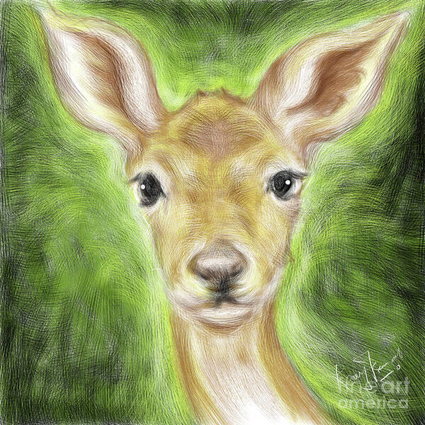 Deer Poster featuring the painting Baby Deer Face by Remy Francis
