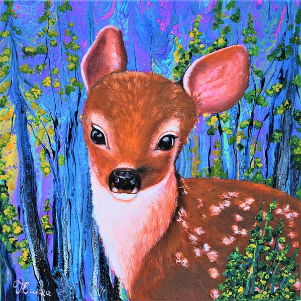 Wall Art Home Décor Baby Deer Bambi Abstract Painting Acrylic Painting Wall Decoration Forest Animals Baby Cute Baby Art For Wall Art For Sale Decoration For A Children's Bedroom Gift Idea Art For Sale Abstract Art Poster featuring the painting Baby Deer by Tanya Harr