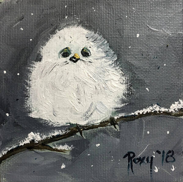 Baby Bird Poster featuring the painting Baby Long Tailed Tit in the Snow by Roxy Rich