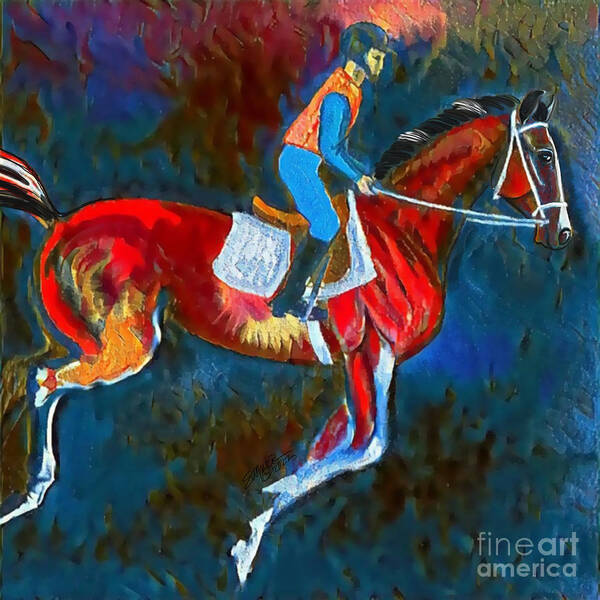 Equestrian Art Poster featuring the digital art Backstretch Thoroughbred 008 by Stacey Mayer