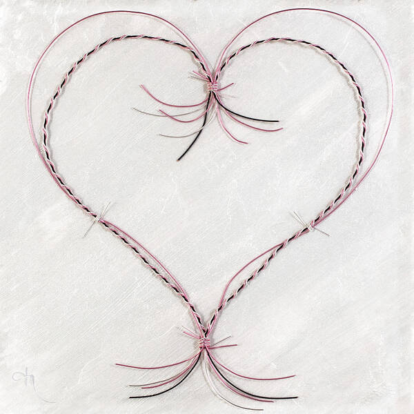 Heart Poster featuring the mixed media Barbed Heart-Pink on White by Tamara Nelson