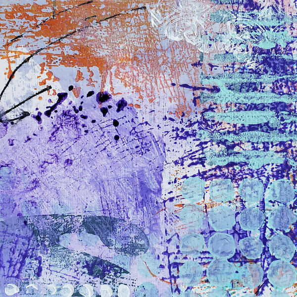 Tropical Poster featuring the painting BARRIER Abstract Painting Purple Aqua Orange Blue by Lynnie Lang