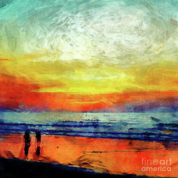 Beach Poster featuring the digital art Beach At Sunset by Phil Perkins