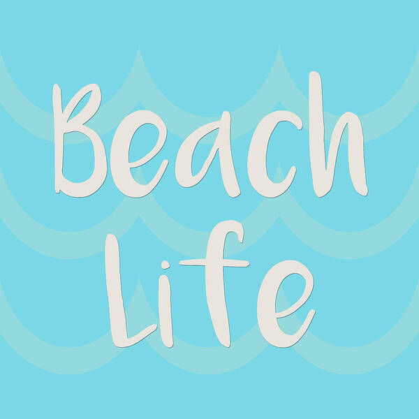 Beach Poster featuring the digital art Beach Life with Waves in Blue by Angie Tirado