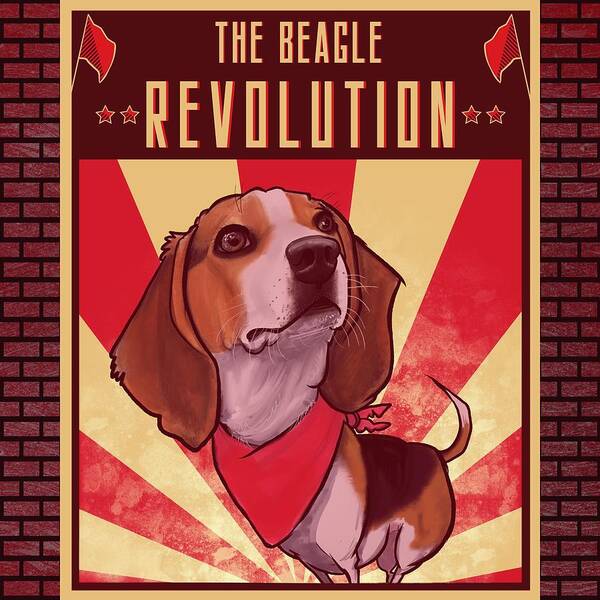 Beagle Poster featuring the drawing Beagle REVOLUTION by John LaFree