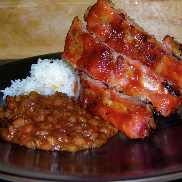 Photograph Poster featuring the photograph Beans with Ribs and Rice. by George Pennington