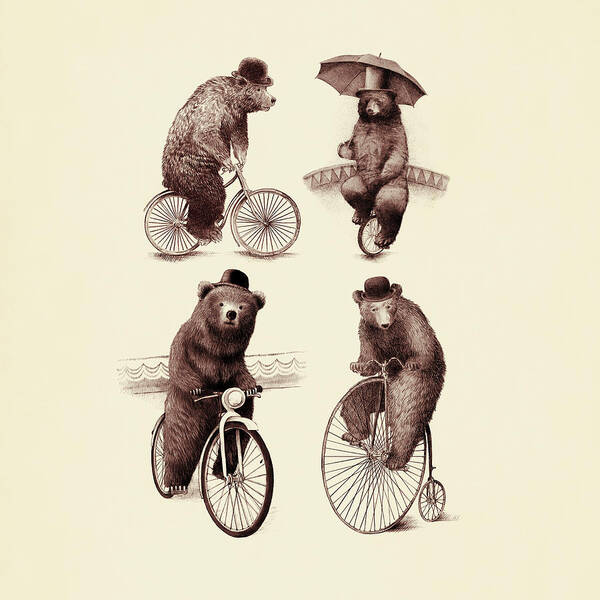 Bears Poster featuring the drawing Bears on Bicycles by Eric Fan
