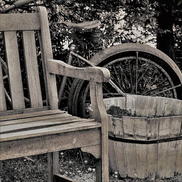 Bicycle Bench B&w Poster featuring the photograph Bicycle Bench4 by John Linnemeyer