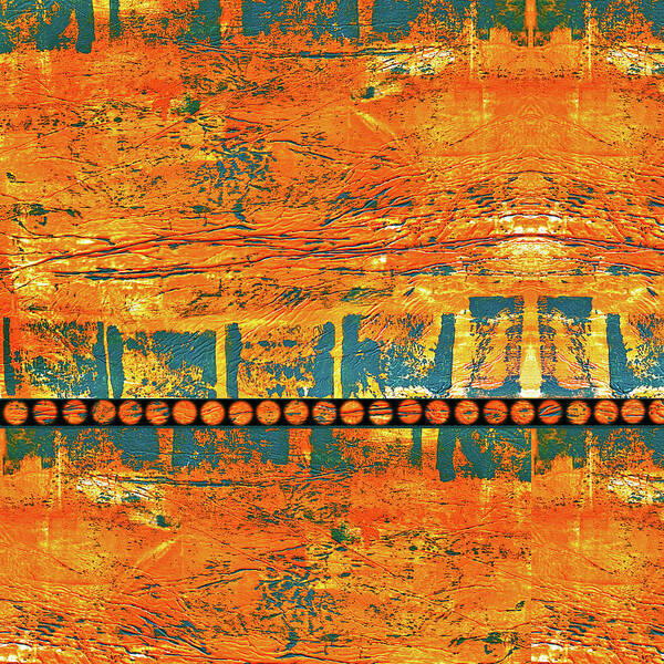 Square Art Poster featuring the mixed media Big Square Abstract Orange and Teal by Lorena Cassady