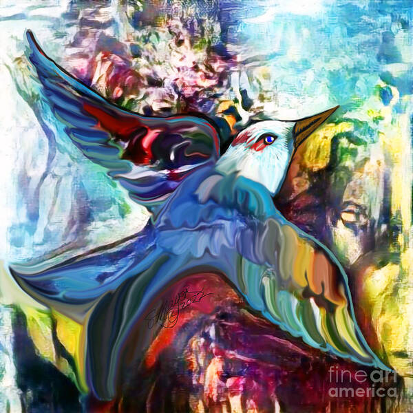 American Art Poster featuring the digital art Bird Flying Solo 012 by Stacey Mayer