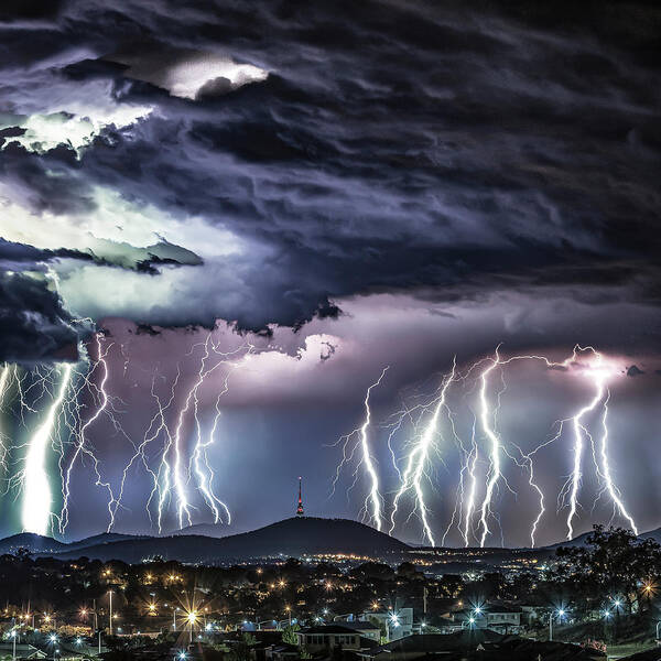 Lightning Poster featuring the photograph Black Mountain by Ari Rex