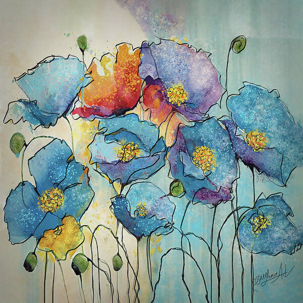  Abstract Painting Poster featuring the painting Blue Poppies Abstract Painting by OLena Art by Lena Owens - Vibrant DESIGN