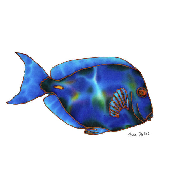 Blue Tang Poster featuring the painting Blue Tang white background by Daniel Jean-Baptiste