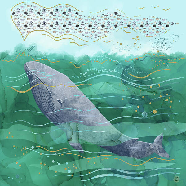 Blue Whale Poster featuring the digital art Blue Whale Song in the Emerald Ocean by Andreea Dumez