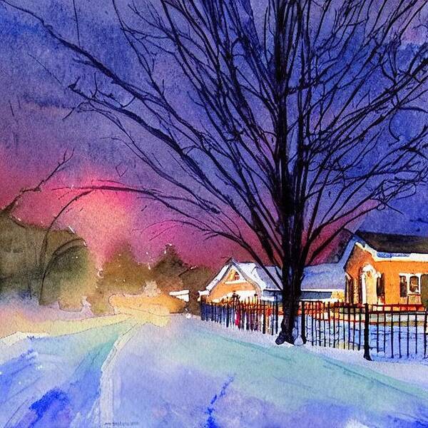 Pequannock Poster featuring the painting Boulevard on a Wintry Night, Pequannock New Jersey by Christopher Lotito