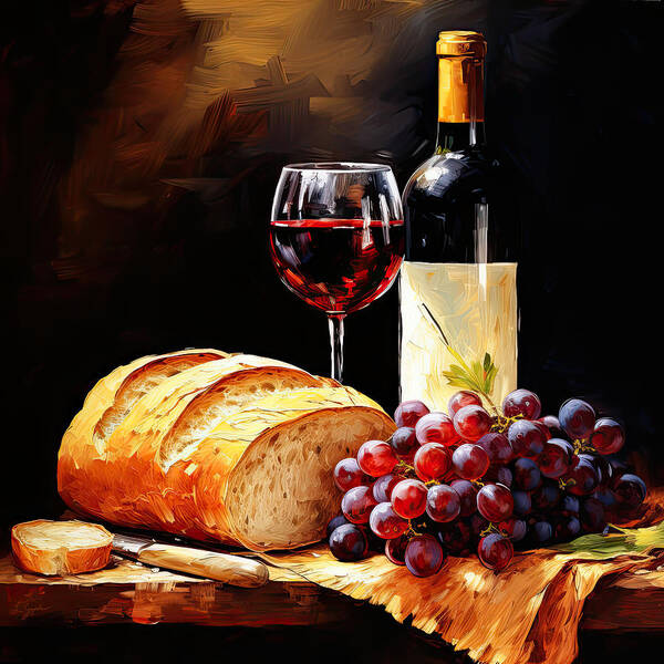 Wine Poster featuring the photograph Bread and Wine Art by Lourry Legarde