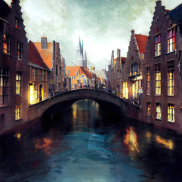 Belgium Poster featuring the painting Bruges, Belgium - 16 by AM FineArtPrints