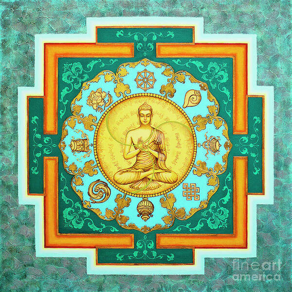 Buddha Poster featuring the painting Buddha. Jewels of Dharma by Yuliya Glavnaya