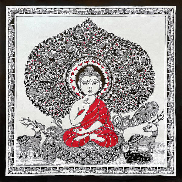  Poster featuring the painting Buddha Meditating by Jyotika Shroff