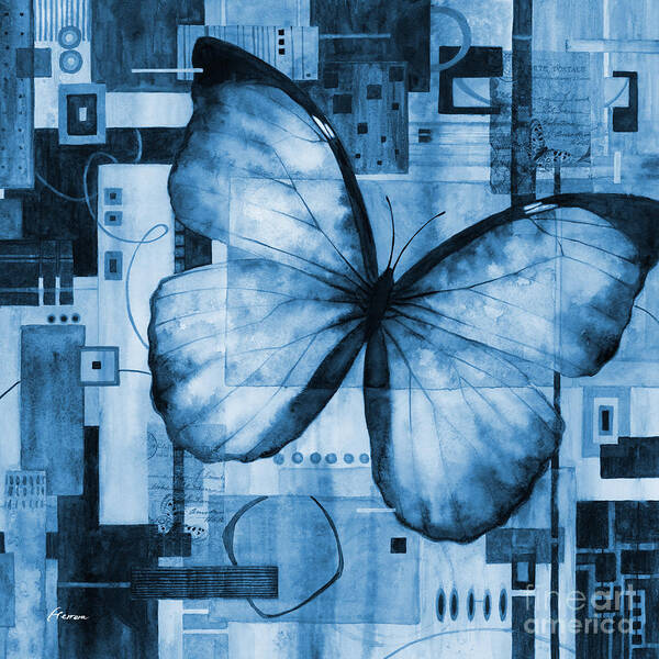 Butterfly Poster featuring the painting Butterfly Effect-Square Format in blue by Hailey E Herrera